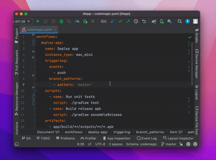 YAML schema validation in Android Studio