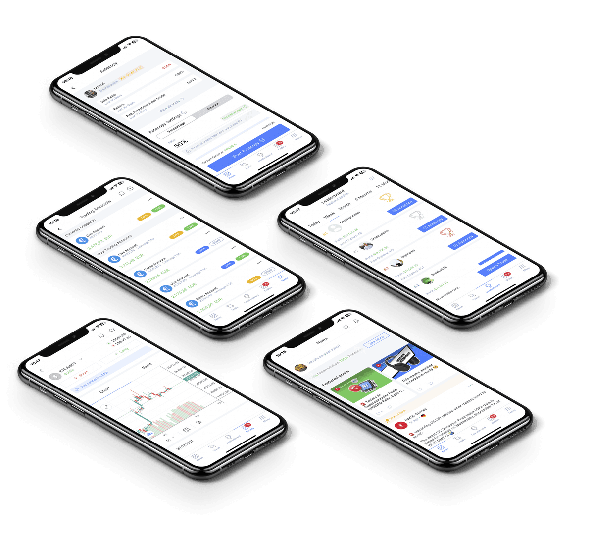 Forex/CFDs platform mobile app screens