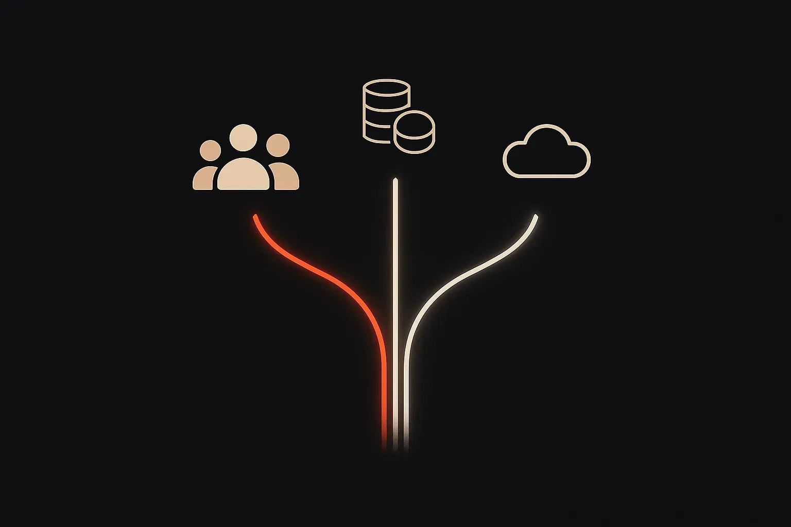 Visual illustration of remote-first product teams balancing people, data, and cloud infrastructure to stay outcome-focused.