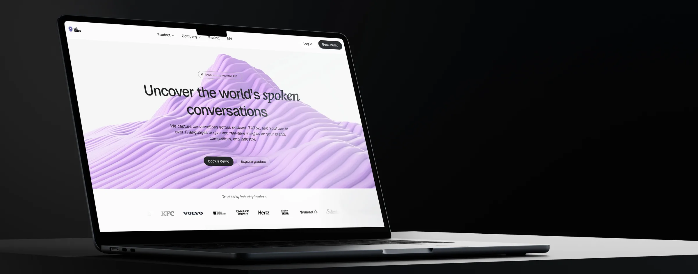 All Ears voice and video analytics platform shown on a MacBook, featured in a Ministry of Programming case study.